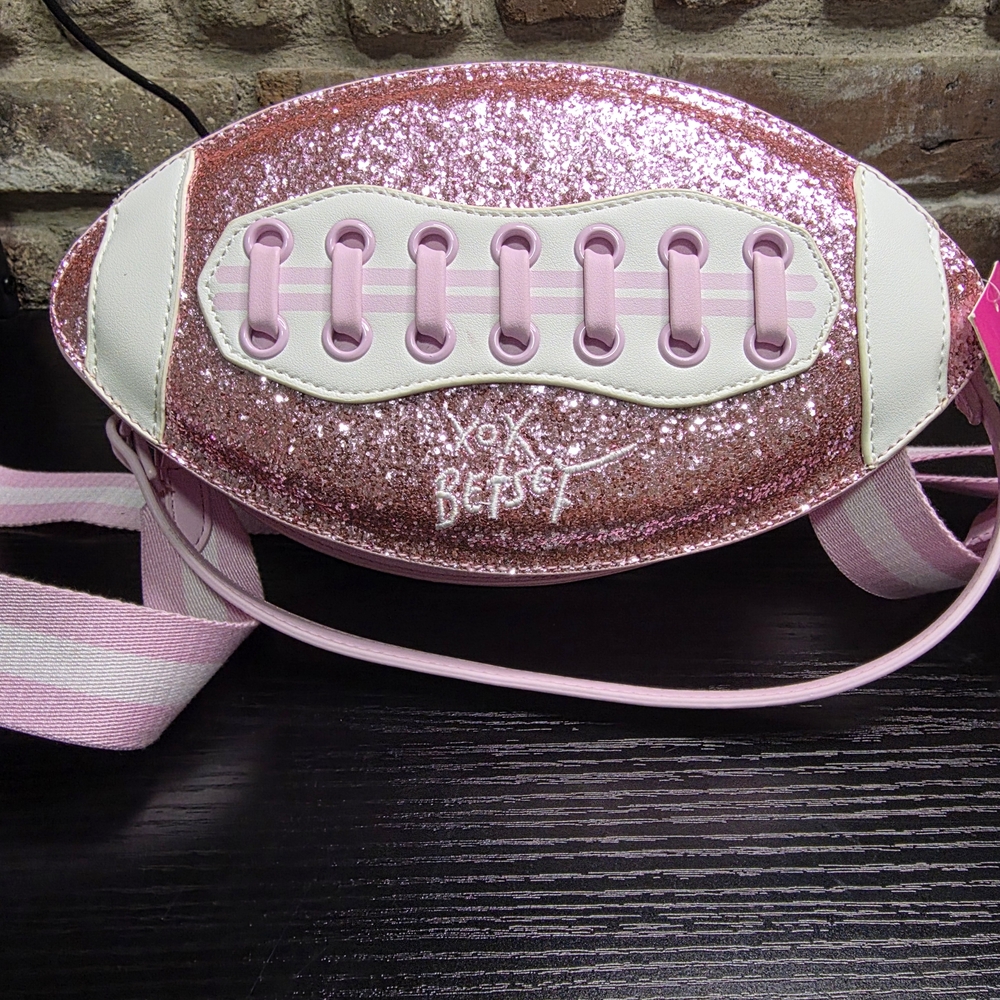 Betsey Johnson Pink Glitter Football Crossbody Bag - Picture 2 of 6